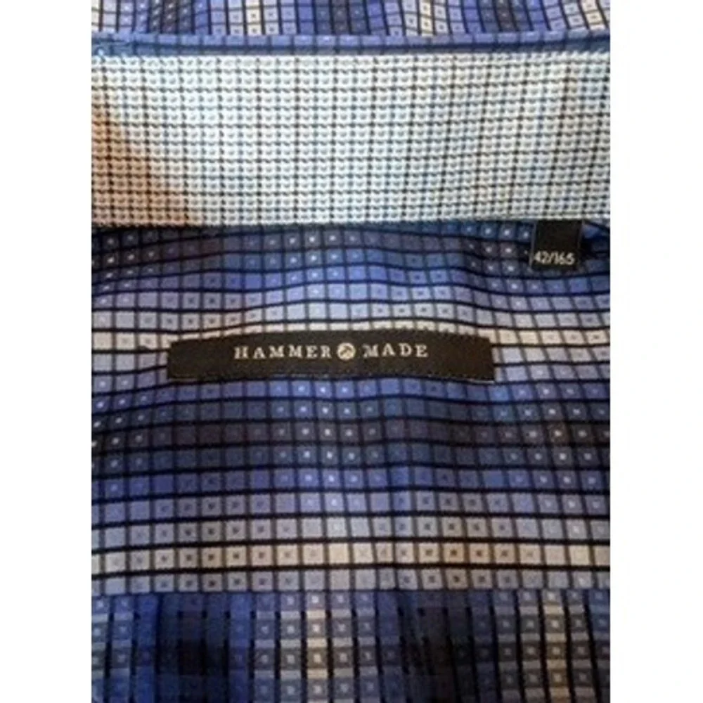 Hammer Made‎ Men's Blue square Patterned Long Sleeve Dress Shirt Size 42 16.5